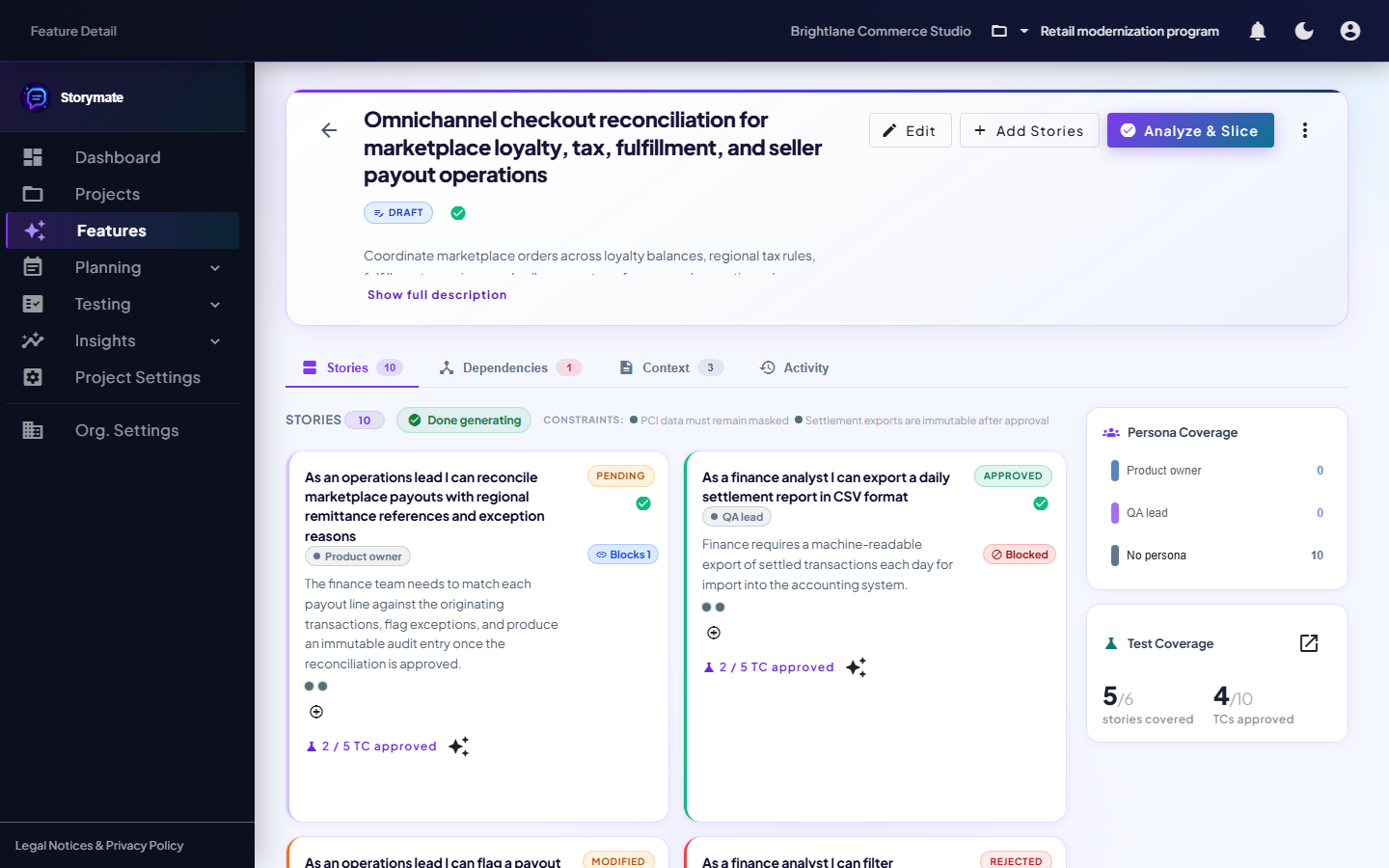 Storymate feature detail with generated stories