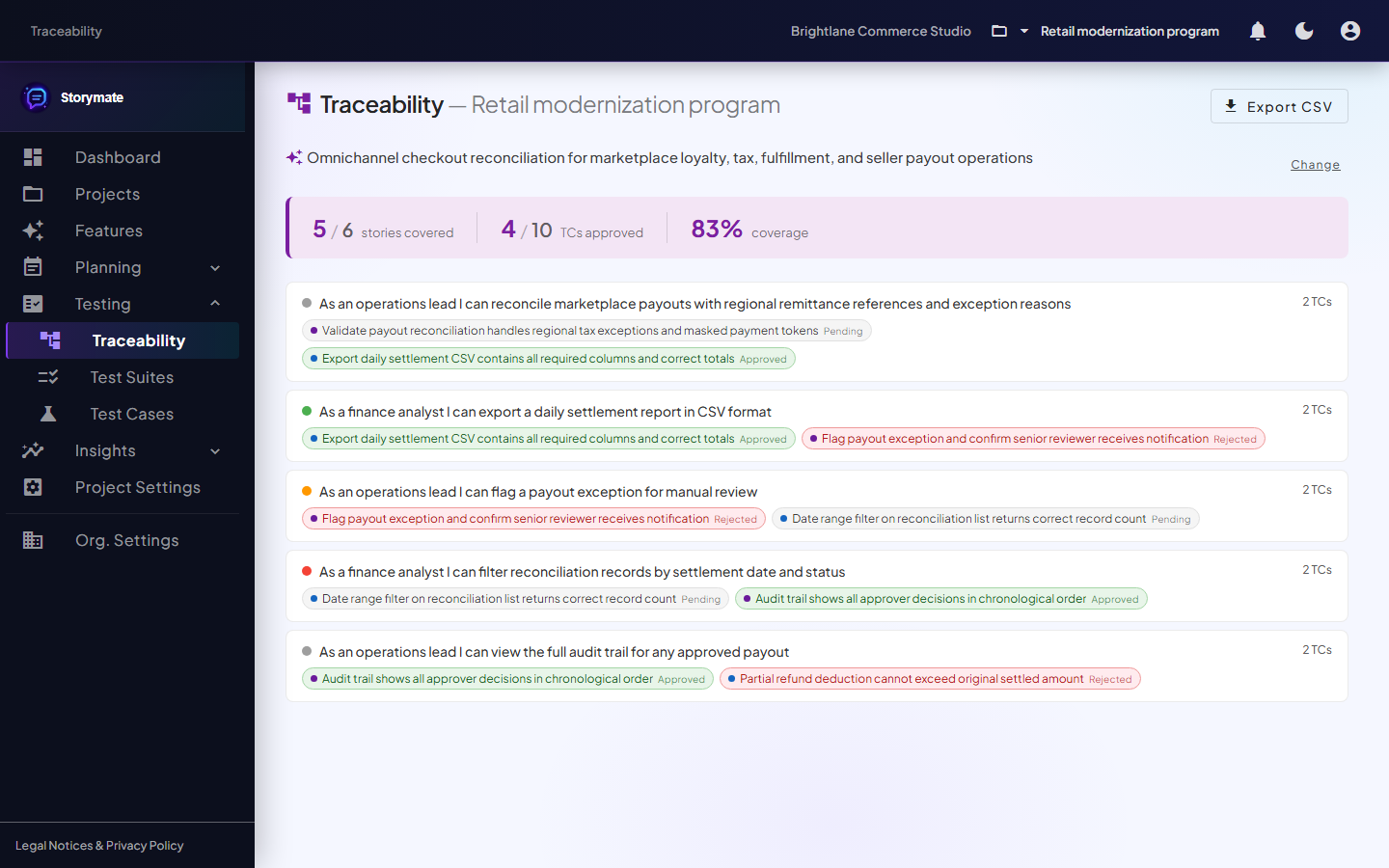 Storymate traceability matrix